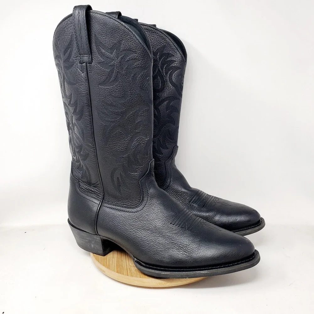 Ariat Heritage Boots Mens 13 D Black Leather Pull On R Toe Western Cowboy Shoes - Picture 2 of 15